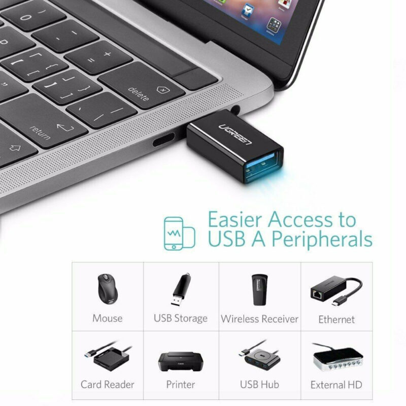 Adaptador Ugreen Usb-C Macho para Usb-A Fêmea Preto