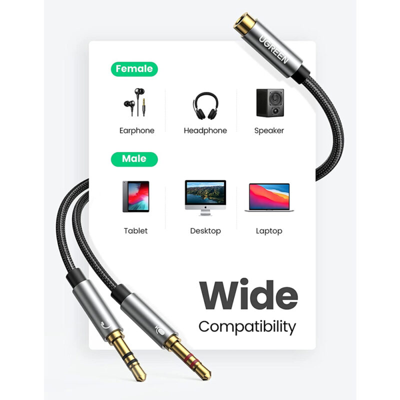 Cabo Áudio Fêmea Ugreen Divisor Fone Ouvido para 3.5mm Macho