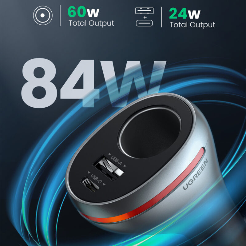 Carregador Veicular PD Ugreen com 1 Portas Usb A e 1 Tipo C