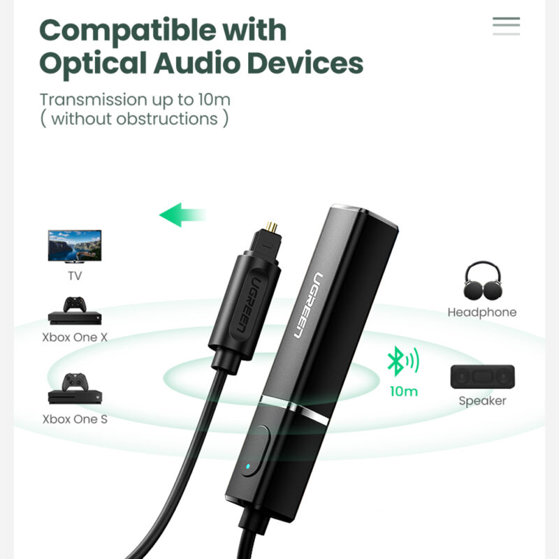 Transmissor Áudio Bluetooth Ugreen Plug Óptico Suporta Aptx