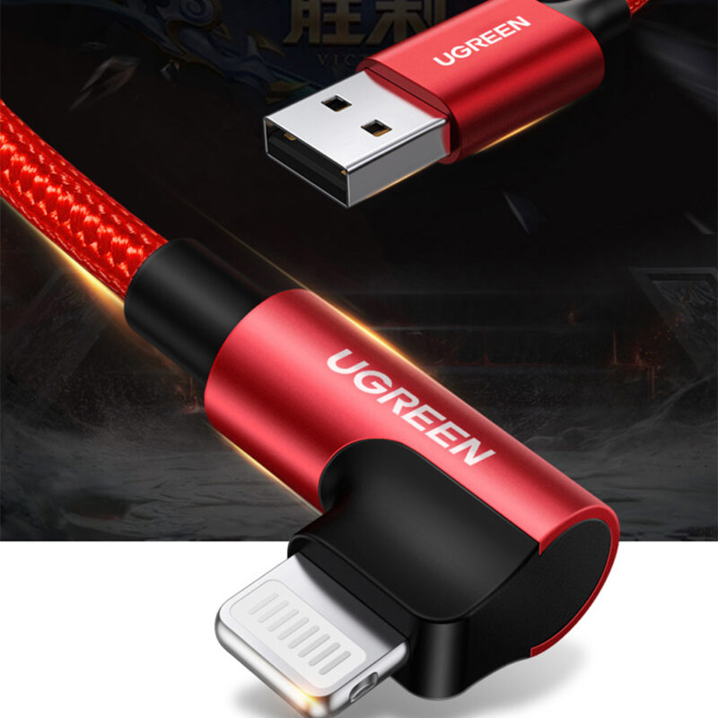 Cabo de Dados Ugreen Usb A p Lightning 90º 1M Cert. MFi