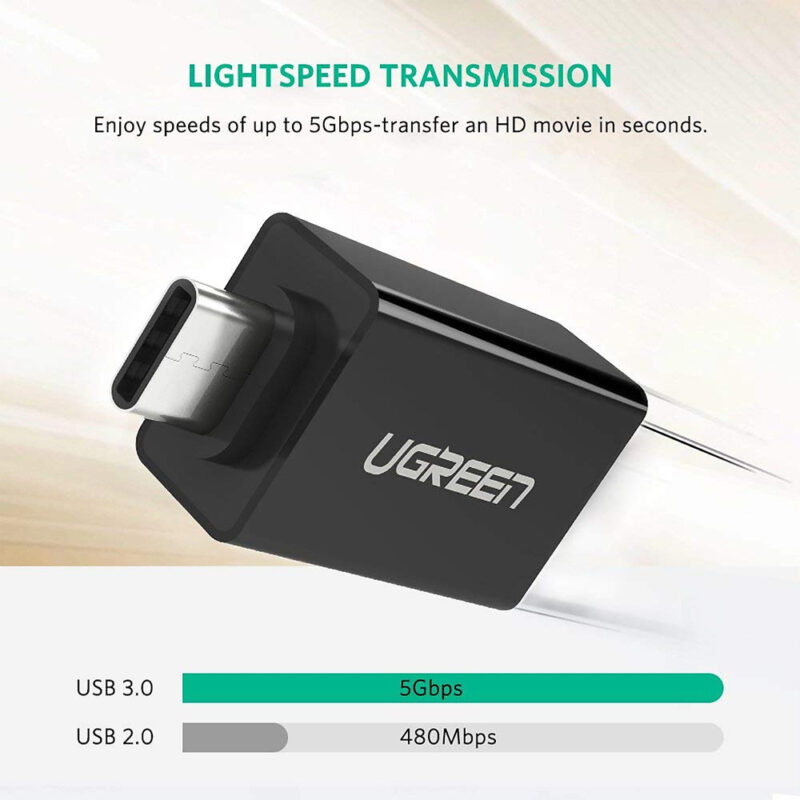 Adaptador Ugreen Usb-C Macho para Usb-A Fêmea Preto
