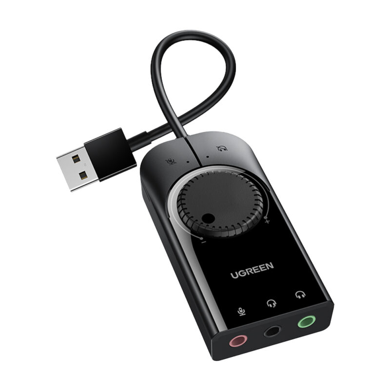 Adaptador Áudio Externo Ugreen 3 em 1 Interf. Usb 2.0 15cm