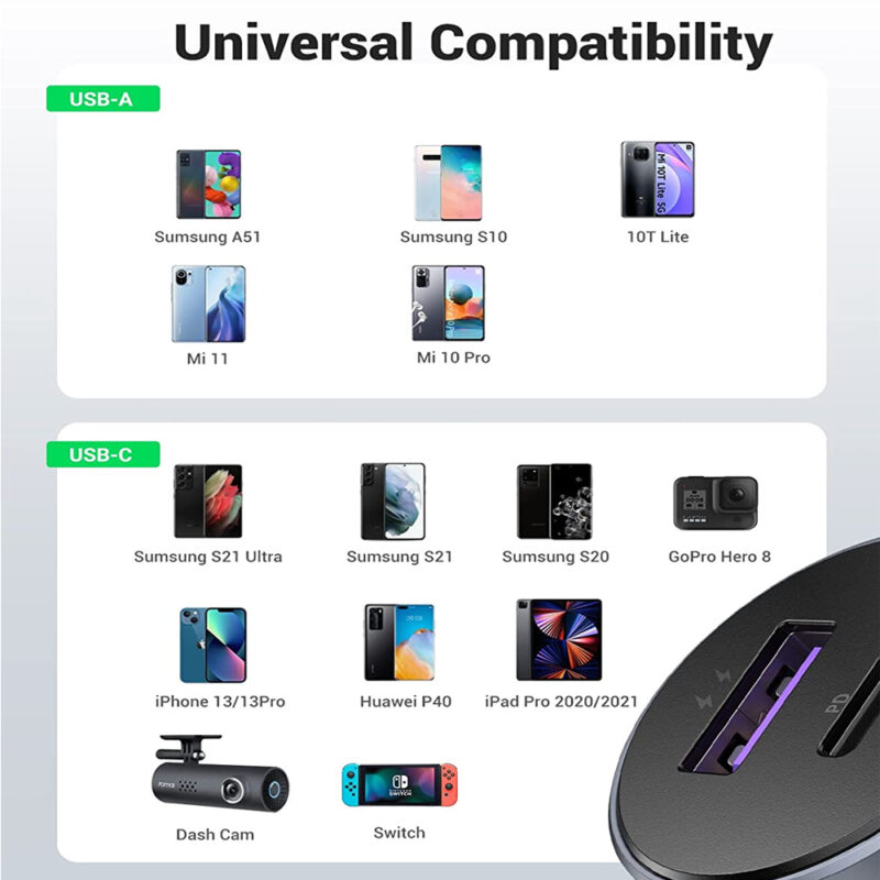 Carregador Veicular Ugreen 2em1 Usb A e C Apple Android