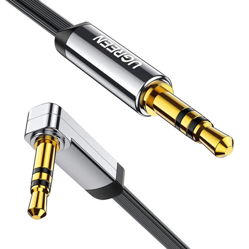 UGREEN 3.5mm Male to 3.5mm Male Straight to angle flat Cable  2m (Black) 10599