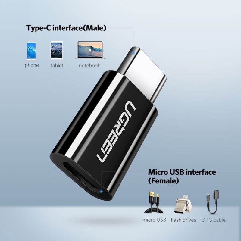 Adaptador Ugreen Us157 Micro Usb TipoC p Micro Usb Preto