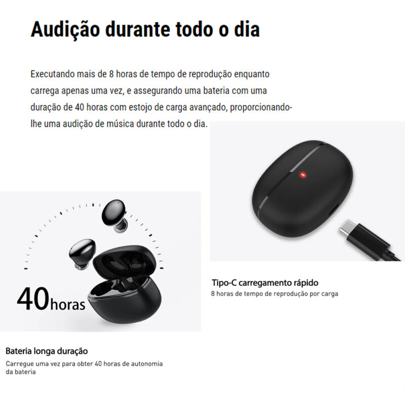 Tranya T20 Fone de Ouvido Bluetooth Bateria de Até 8 horas
