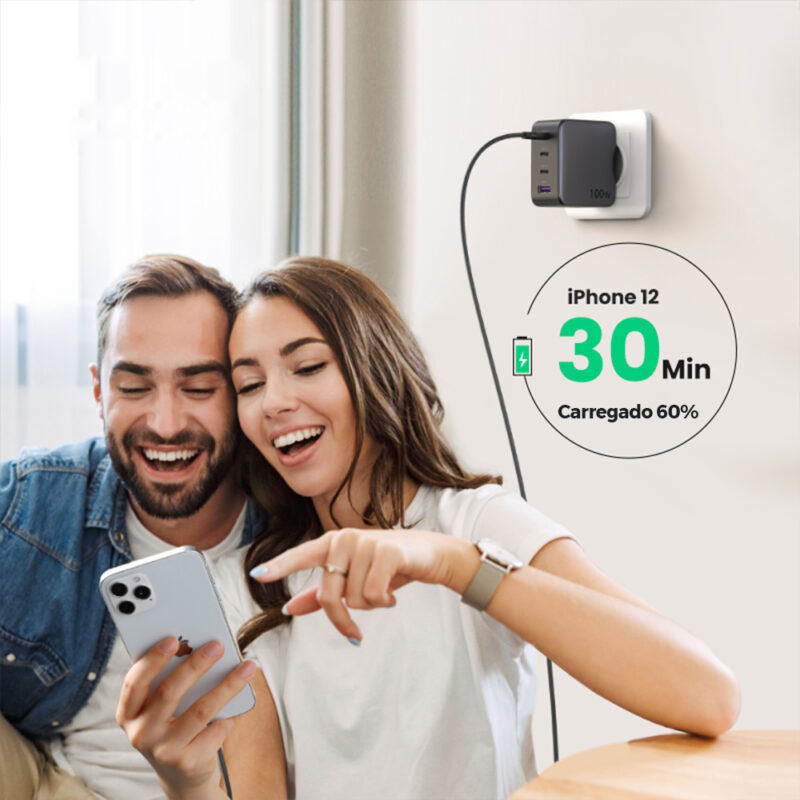 Carregador Rápido Ugreen GanX Usb 100w 4 em 1 Preto