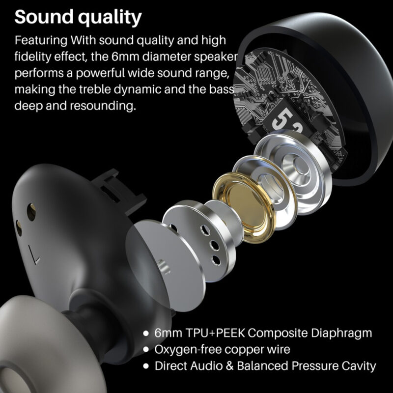Fone de Ouvido In-Ear Tozo Agile Dots Bluetooth 5.3 Preto