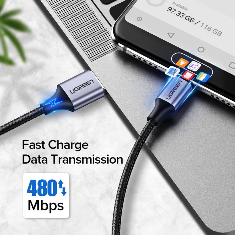 Cabo de Dados Ugreen Us288 Usb 2.0 p Usb Tipo C 2m Preto