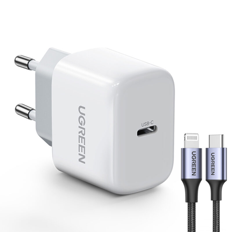 Carregador Usb-C Ugreen Pd 20W e Cabo Lightning Iphone Cert. Mfi (K-3062-3734)