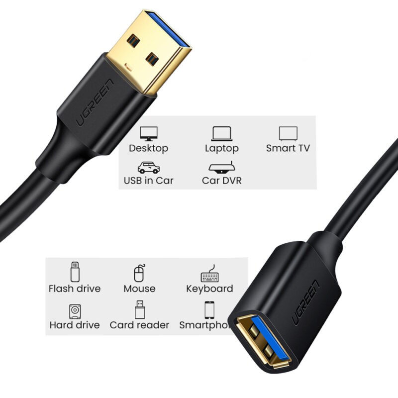 Cabo Extensão Ugreen Usb 3.0 pra Usb A Fêmea 5Gbps 0.5 Metro