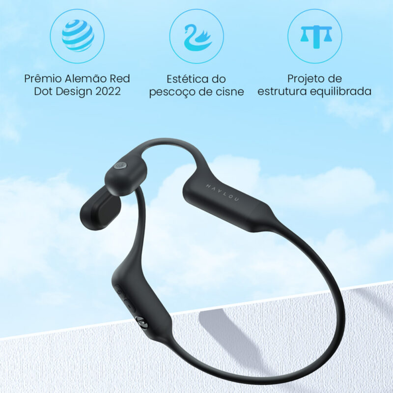 Fone Ouvido Sem Fio Haylou Bc01 BLE 5.2 Condução Óssea Preto