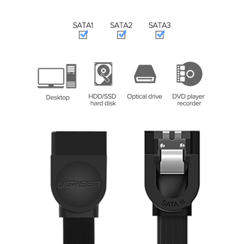 Cabo de Dados Sata3 Ugreen 6Gbps 0.5 Metros Preto
