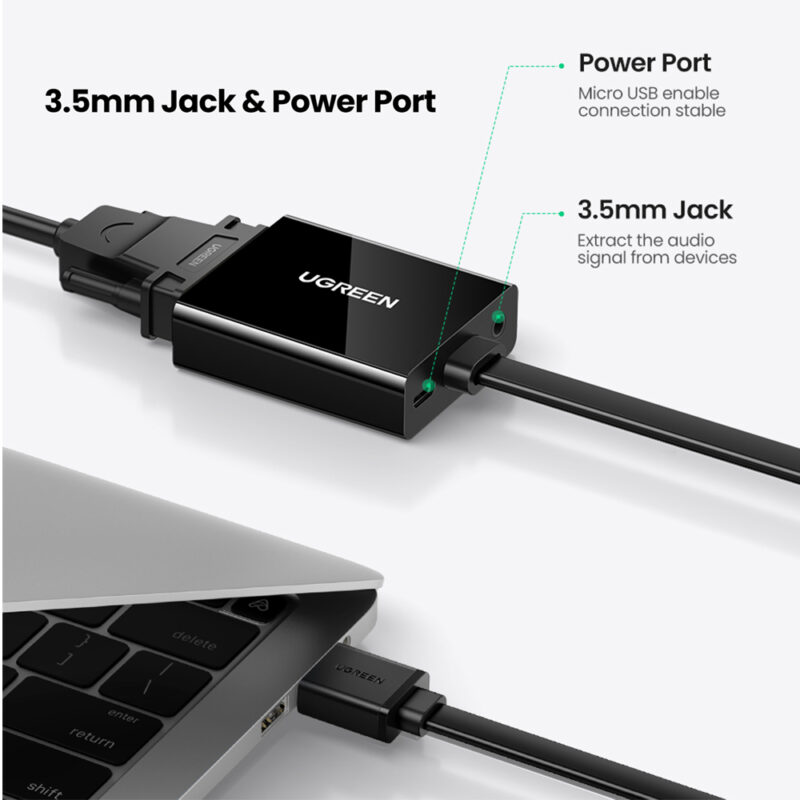 Adaptador Hdmi pra VGA Ugreen com Porta Áudio 3.5mm 1080p 60Hz