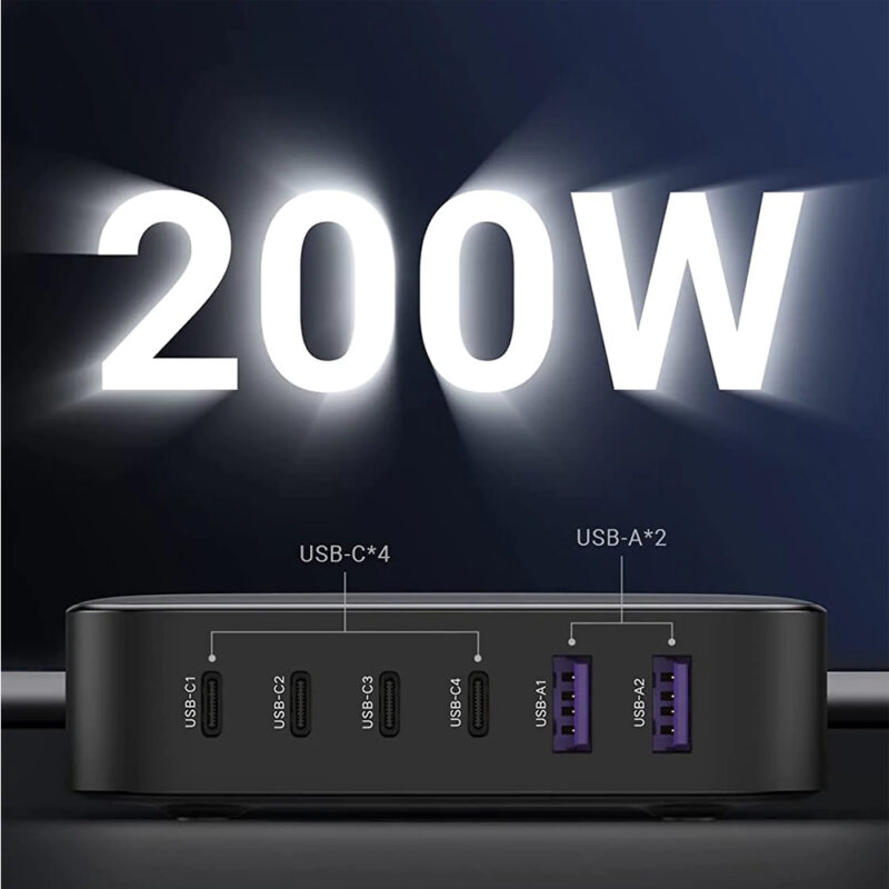 Carregador Multiportas Ugreen 4 Portas Usb C e 2 Usb A 200W