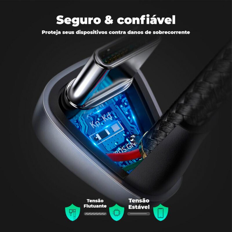 Cabo Carregamento Ugreen Usb para Usb C Angular 2 M Preto