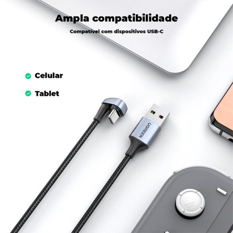 Cabo Carregamento Ugreen Usb para Usb C Angular 2 M Preto