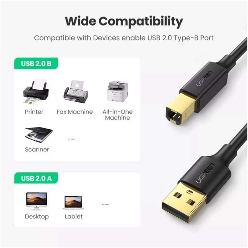 Ugreen Cabo Impressora Usb 2.0 A/B  Canon Epson Hp 3Metro