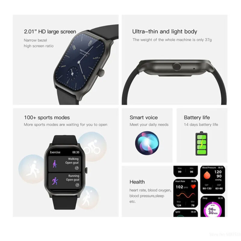 Zwear Zl77 Smartwatch Bluetooth 5.2 Android Ios Tela 2 pol. Preto