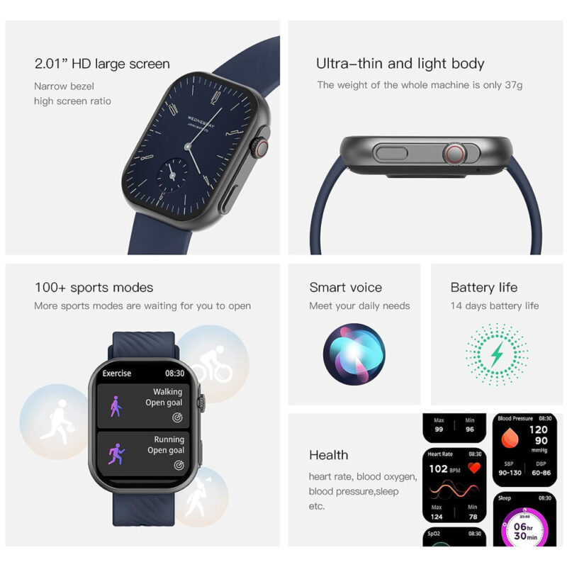 Zwear Zl80 Smartwatch Bluetooth 5.2 Android Ios Tela 2 pol. Azul