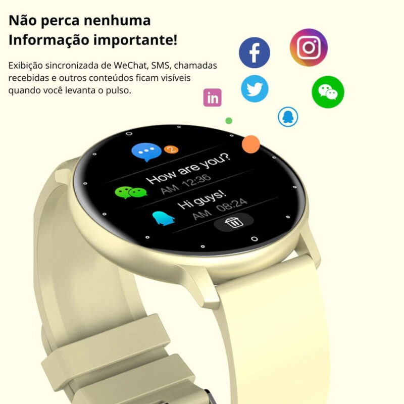 Zwear Zl02d Smartwatch Bluetooth 4.0 Android Ios Tela 1.3 pol. Gold