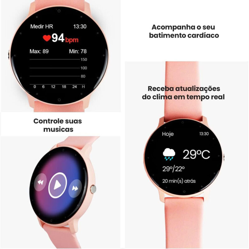 Zwear Zl02d Smartwatch Bluetooth 4.0 Android Ios Tela 1.3 pol. Rosa