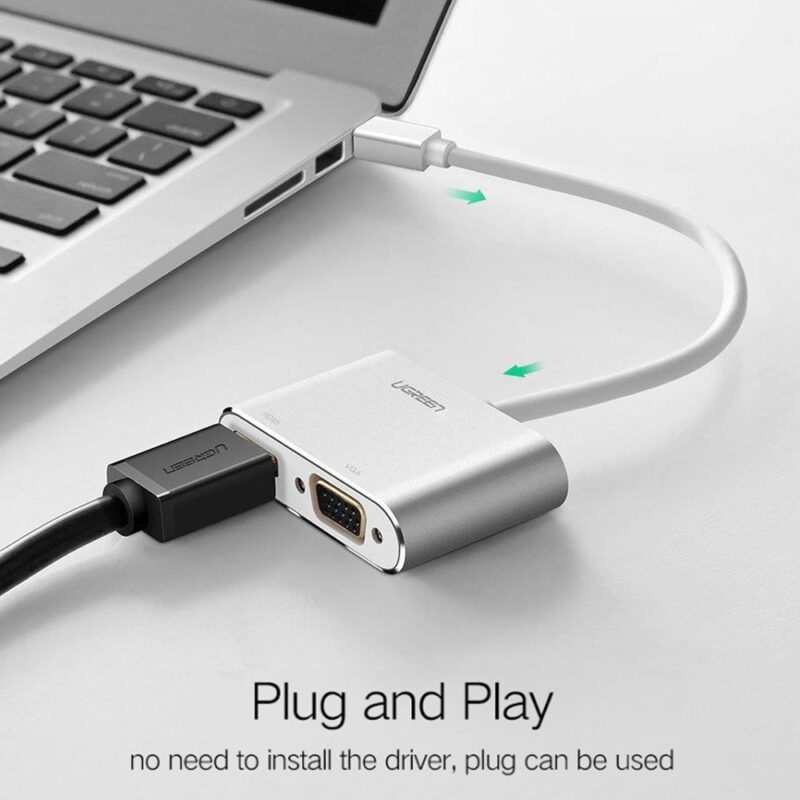 Hub Adaptador Mini Dp DisplayPort Ugreen p/Hdmi Vga Prata