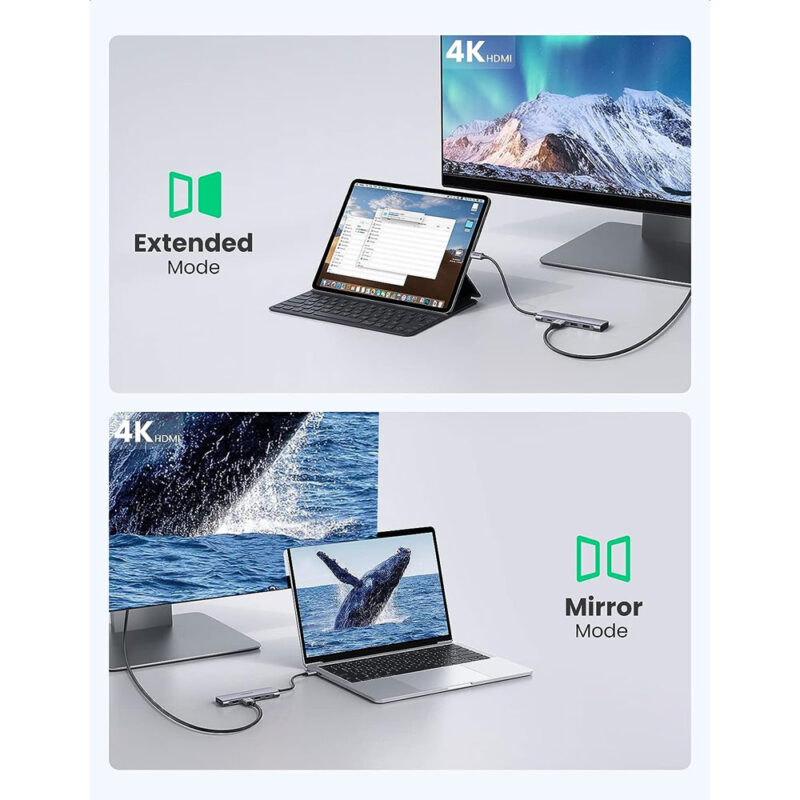 Hub Adaptador Multiportas Ugreen 6 em 1 para Usb-C Cinza