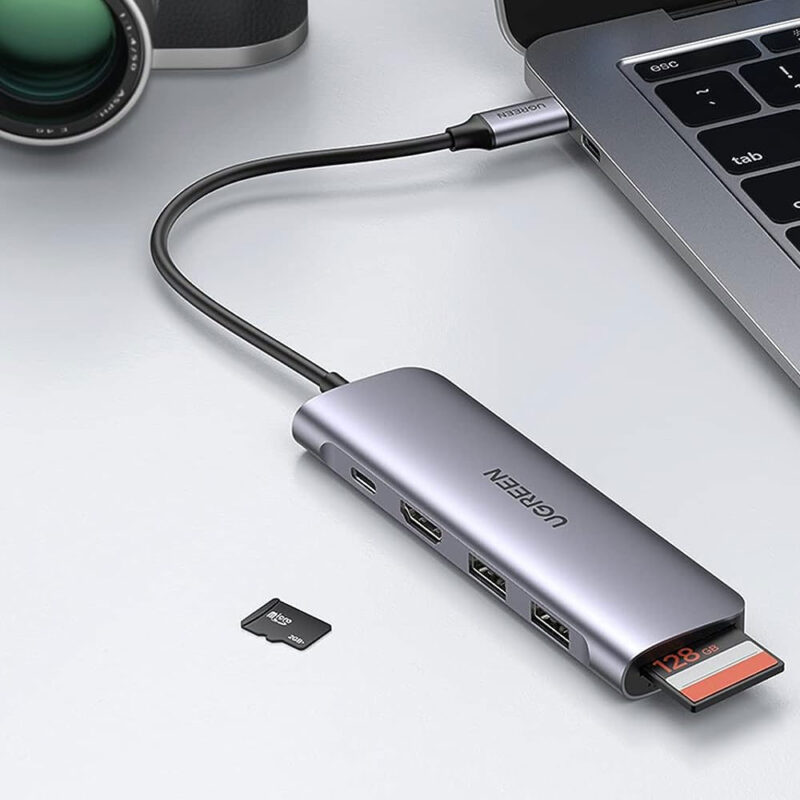 Hub Adaptador Multiportas Ugreen 6 em 1 para Usb-C Cinza