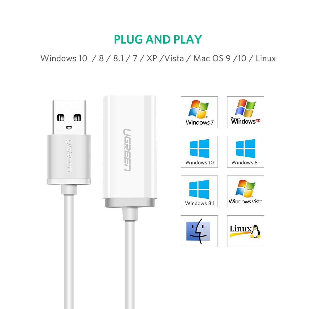 Adaptador Usb Ugreen para 3.5mm Som Externo Estéreo Branco