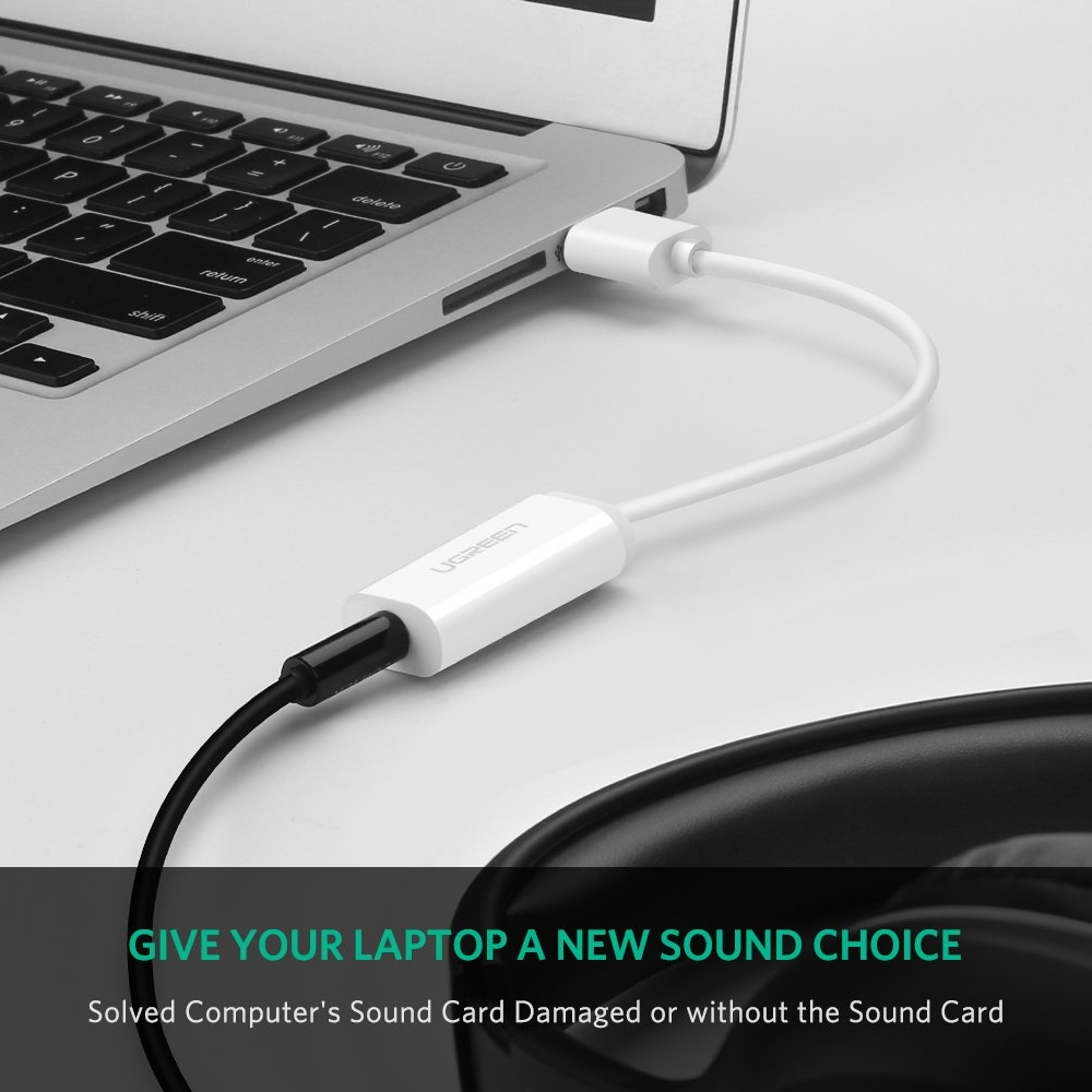 Adaptador Usb Ugreen para 3.5mm Som Externo Estéreo Branco
