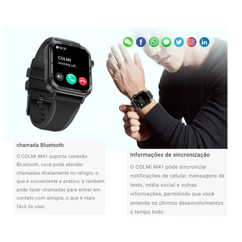 Smartwatch Colmi M41 Bt 5.2 Android Ios Tela 1.9 pol. Preto