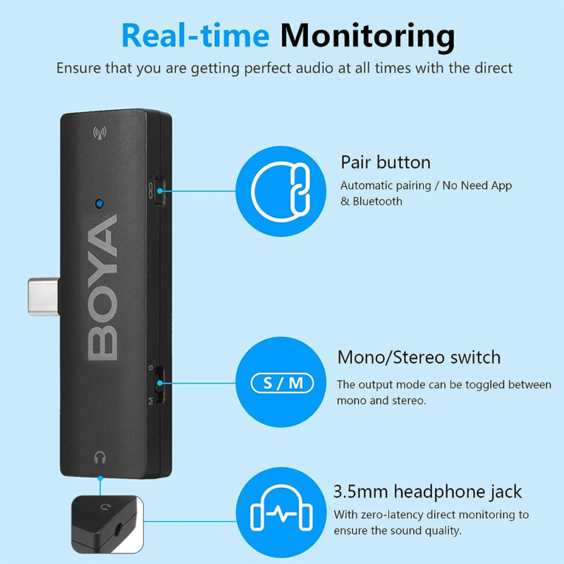 Sistema Microfone Boya By-xm6-k5 Lapela 2.4G p/Usb-C Preto