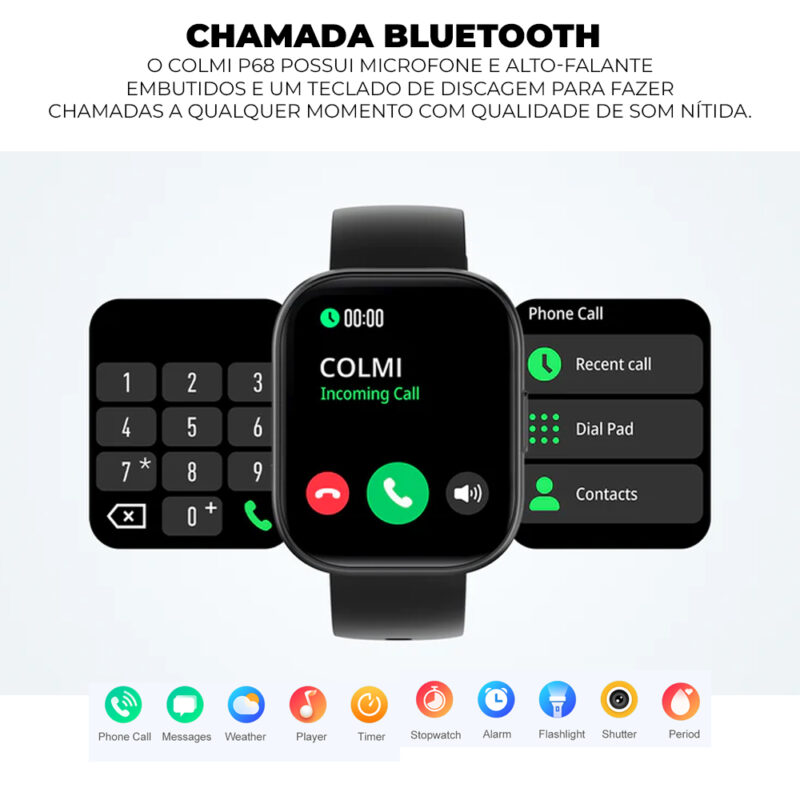 Relógio Smartwatch Colmi P68 Bt 5.2 Android Ios Tela 2.4 pol. Preto