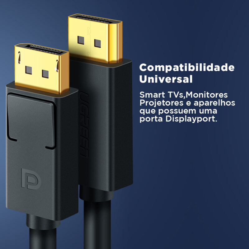 Cabo Vídeo Displayport Ugreen 4k-60Hz/144Hz Macho 1.5M Preto