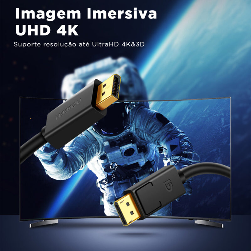 Cabo Vídeo Displayport Ugreen 4k-60Hz/144Hz Macho 1.5M Preto