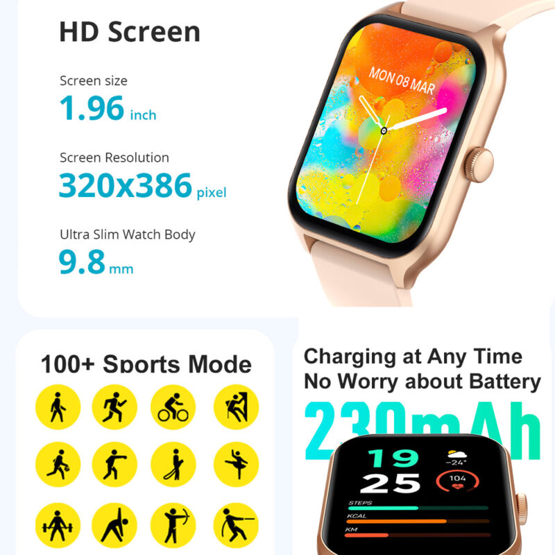 Relógio Inteligente Colmi P60 Bt 5.2 Android Ios Tela 1.96 Gold