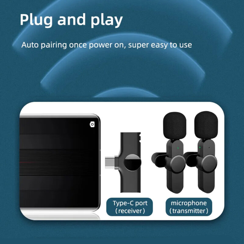 Microfone Lapela SemFio Vimai p/Dispositivo Usb-C 2.4G Preto
