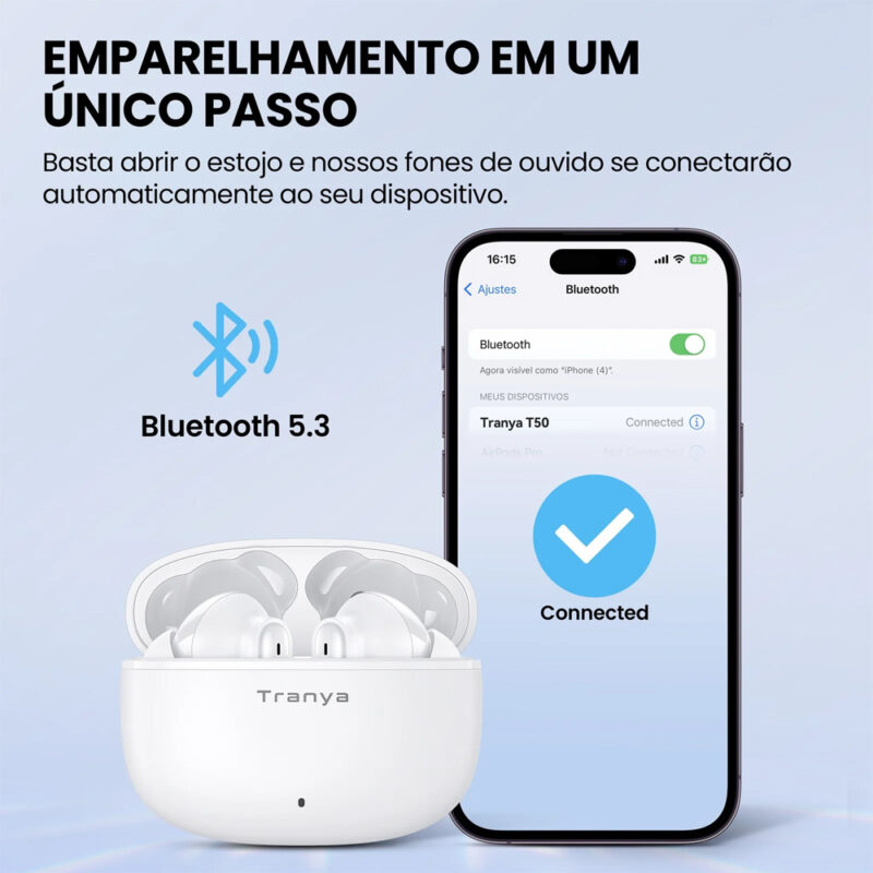 Tranya T50 Fone de Ouvido Sem Fio Bluetooth 5.3 Branco