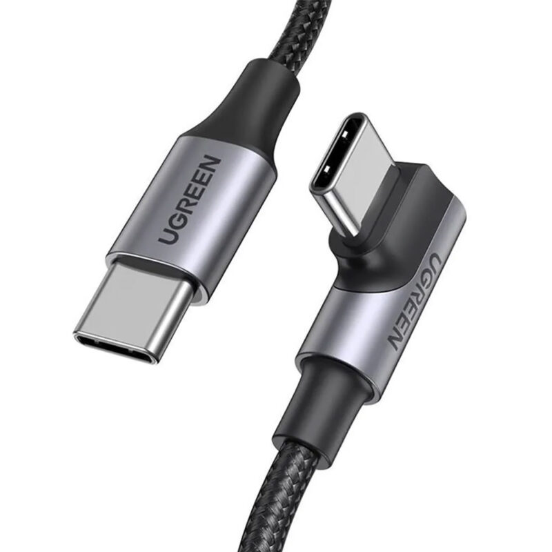 Ugreen USB-C 2.0 Male To Angled USB-C 2.0 Male 5A Data Cable(90°Angle) 1M 70643