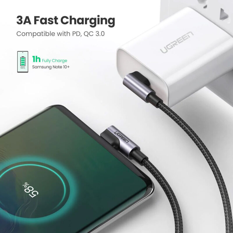 Ugreen Angled USB-C 2.0 Male To Angled USB-C 2.0 Male 3A Data Cable 2M 70531