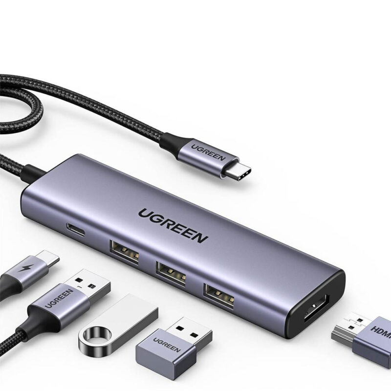 Hub Adaptador Ugreen 5in1 p/Usb C Hdmi 60Hz+100W Alimentação