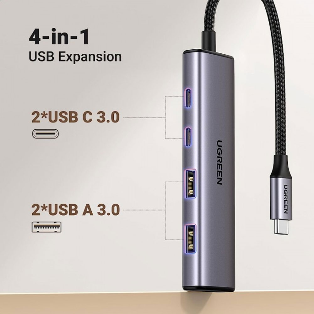 Hub Adaptador Ugreen 4 em 1 para Usb Tipo C Macho 5Gbps