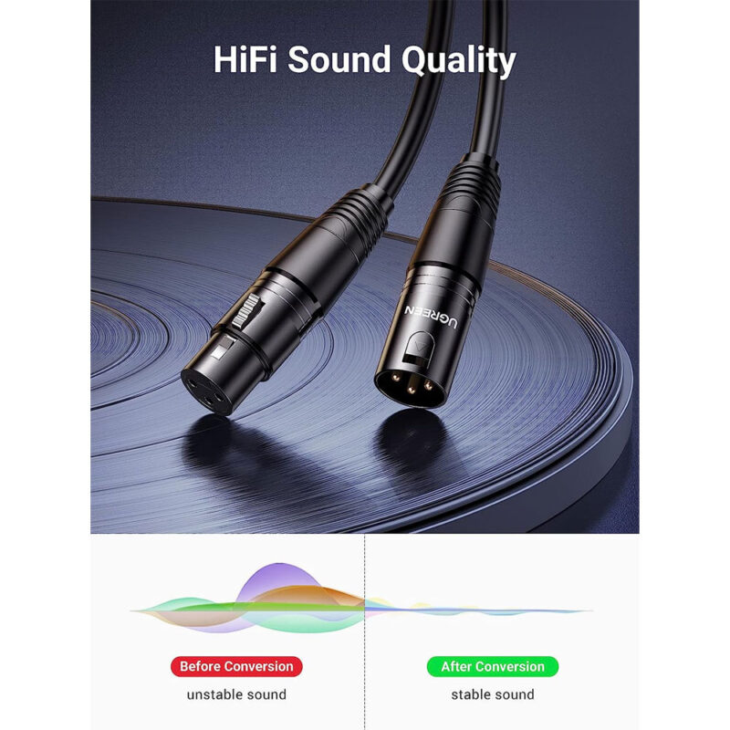 Cabo de Áudio Microfone Ugreen XLR Macho pra Fêmea 10M Preto