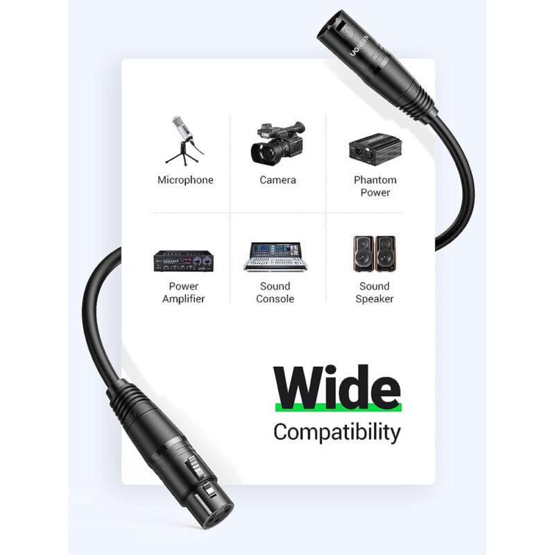 Cabo de Áudio Microfone Ugreen XLR Macho pra Fêmea 10M Preto