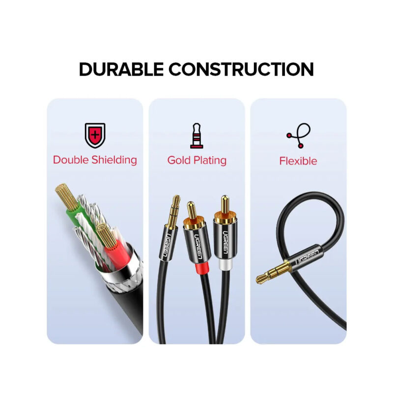 Cabo de Áudio Ugreen 3.5mm para 2Rca Macho/Macho 2M Preto