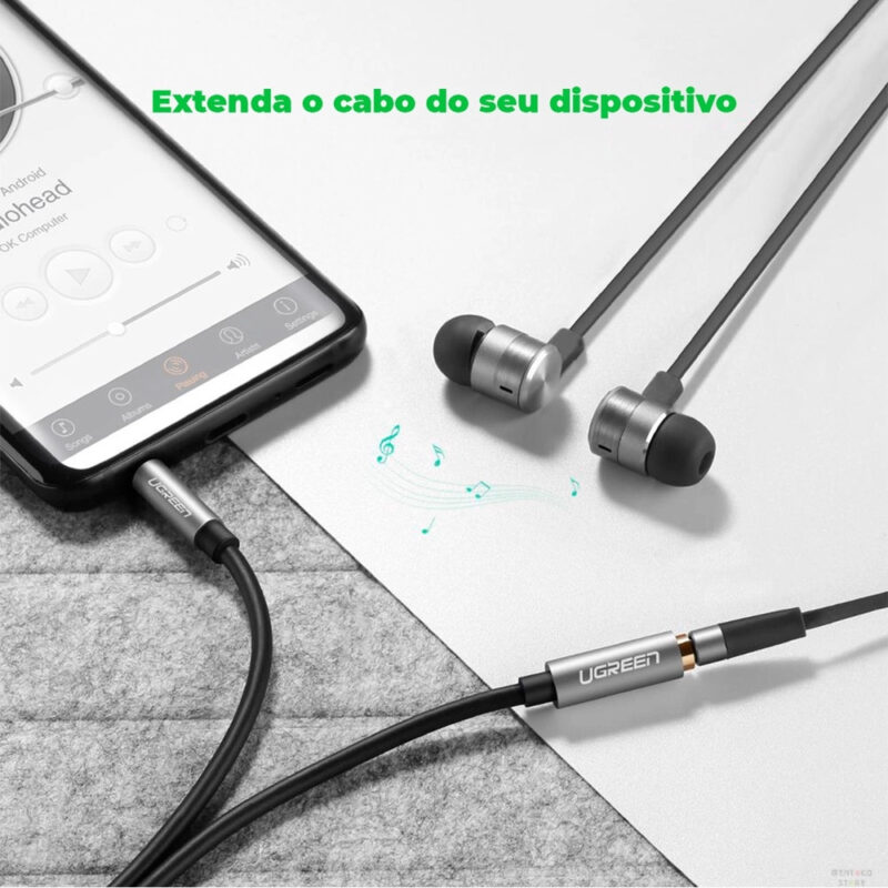 Cabo de Extensão Áudio Ugreen 3.5mm Macho/Fêmea 5M Preto
