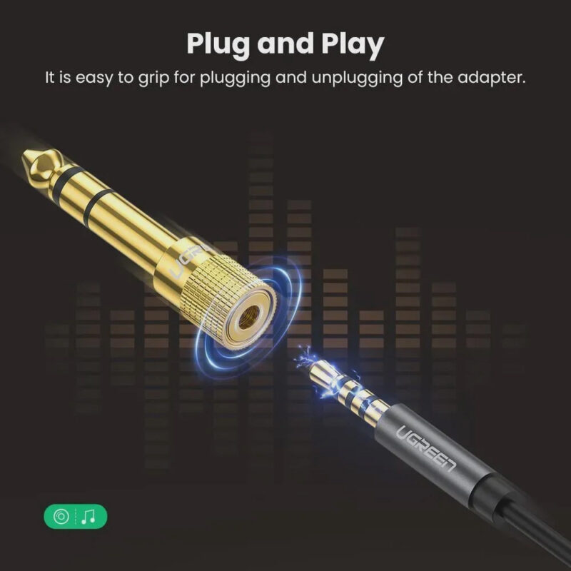 Adaptador Mini Jack Ugreen 6.5mm Macho para 3.5mm Fêmea Gold