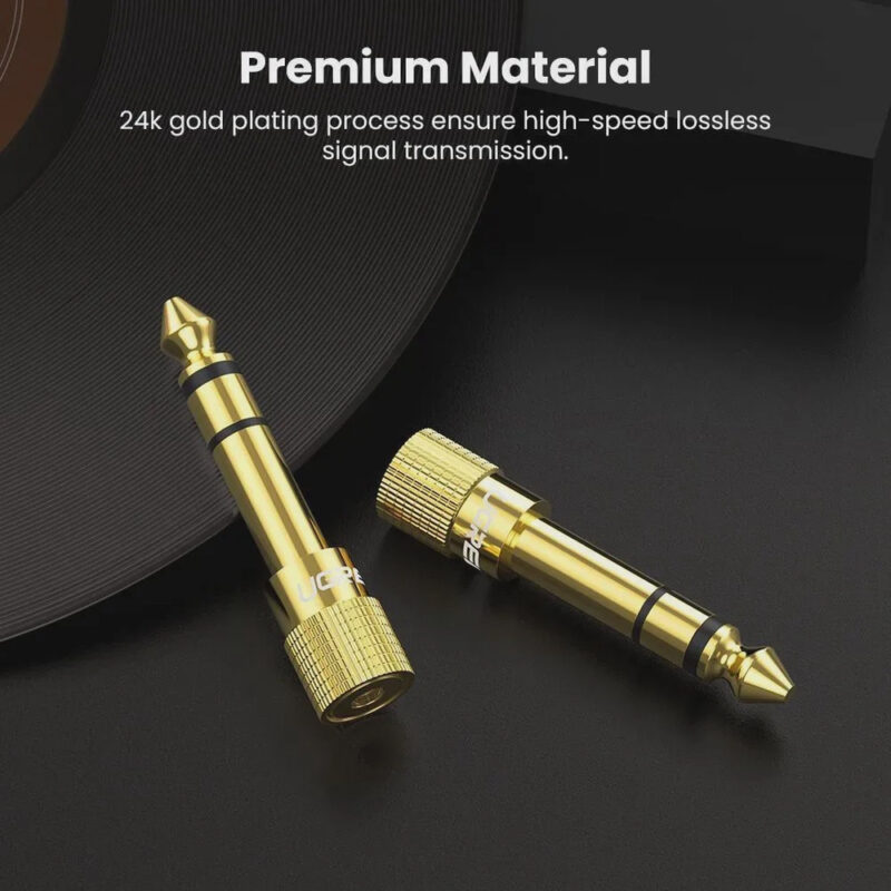 Adaptador Mini Jack Ugreen 6.5mm Macho para 3.5mm Fêmea Gold